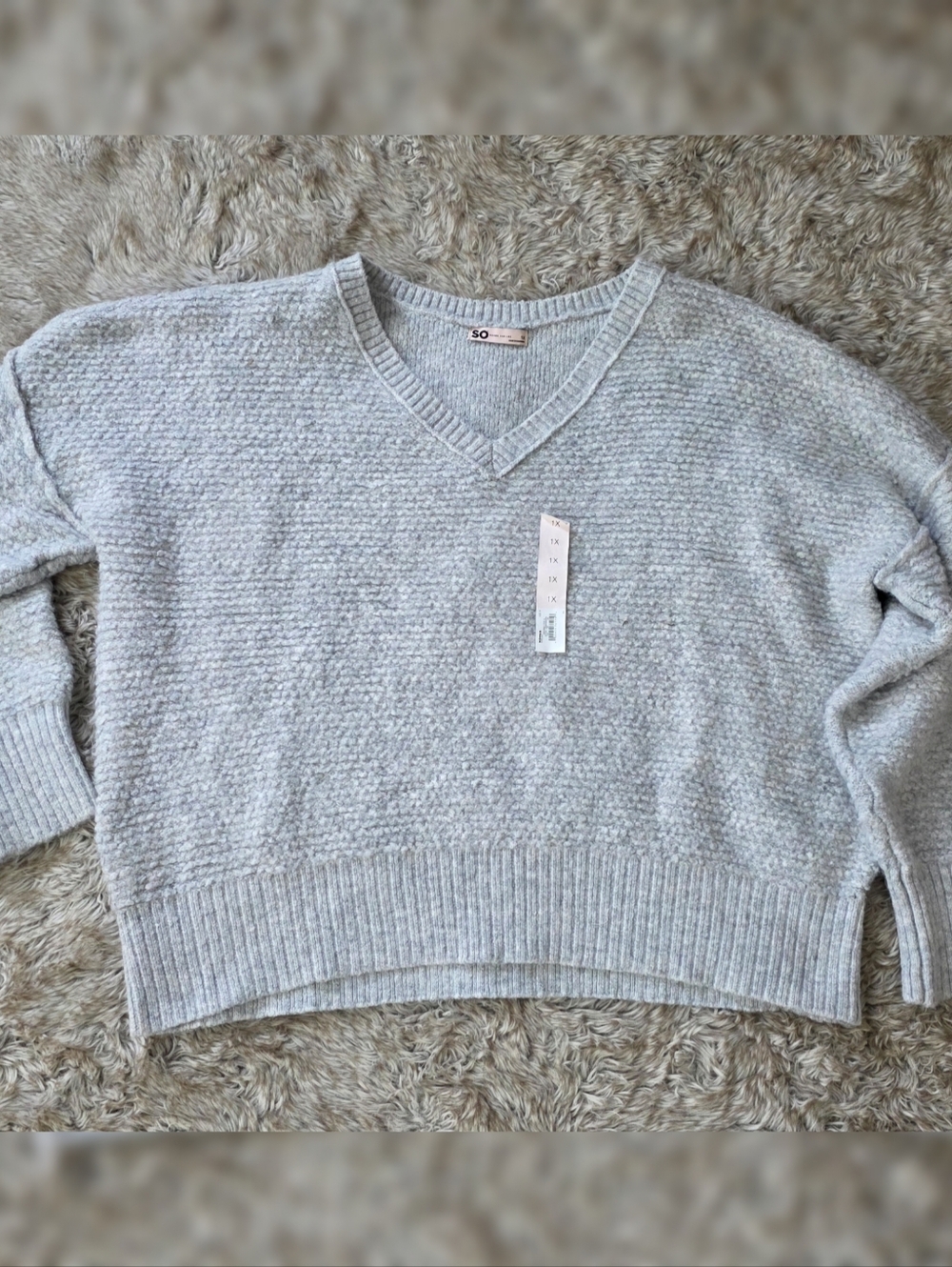 SO Goods For Life‎ Gray Fox V-neck Sweater Wool Blend Women's Size 1X